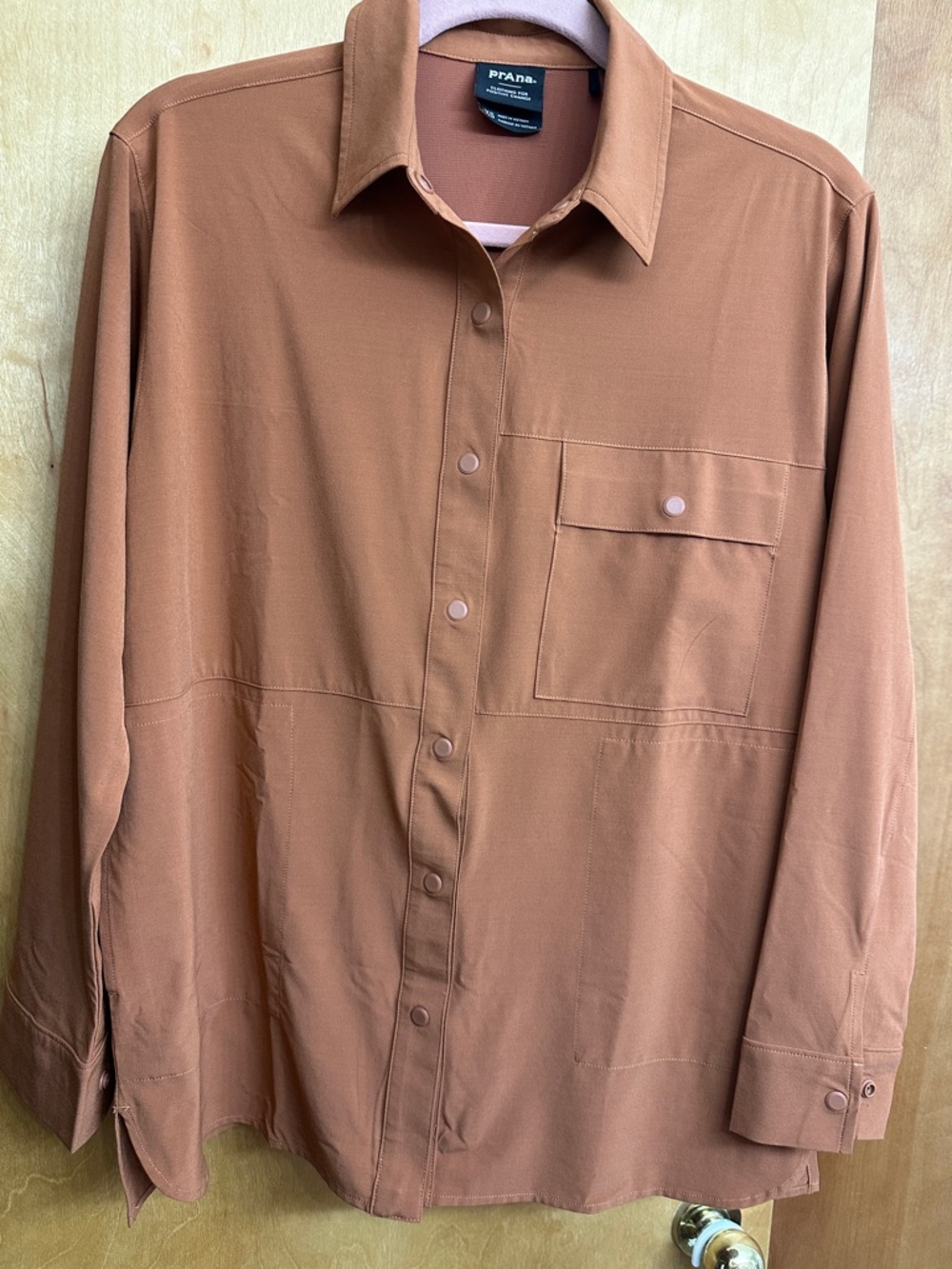 Prana women’s  Snap Front Shirt in Rust Brown